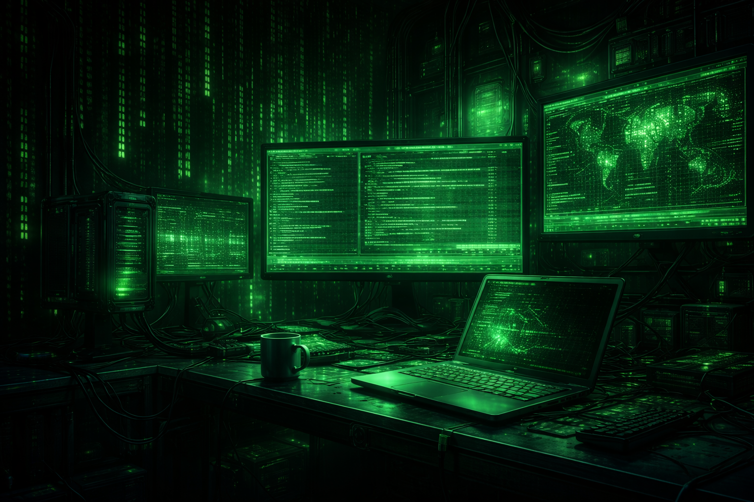 Cyberpunk blockchain control room background